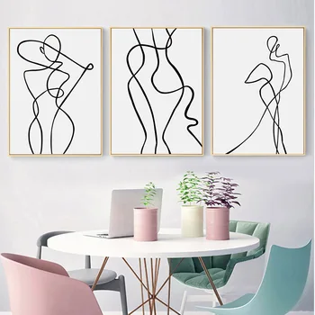 Dibujo De Línea De Arte De La Pared De Lona Cartel Abstracto Mujer Simple Pintura Minimalista De Impresión Decorativa Imagen De La Sala De Estar Decoración