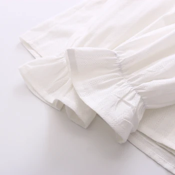 2021 Primavera Nuevas Mujeres De Cuello Peter Pan De Algodón Camisa Blanca Con Lazo Manga Larga Blusa De Encaje Otoño Sólido Dulce Lindo Tops De Niñas T0