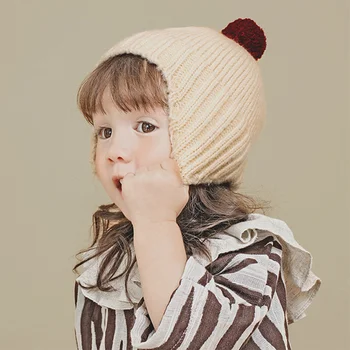 2020 Piel Pelota Pompón Sombrero de Invierno para Niñas Gruesa Caliente Chicos Skullies Gorros de lana para los Niños de Punto Sombreros Bebé gorro Gorra de Regalo de Navidad MZ028