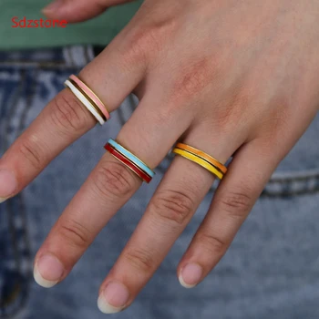 Piedra del color del esmalte del anillo de la muchacha de las mujeres del regalo de cumpleaños de colores de Esmalte geométricas simples anillos de compromiso