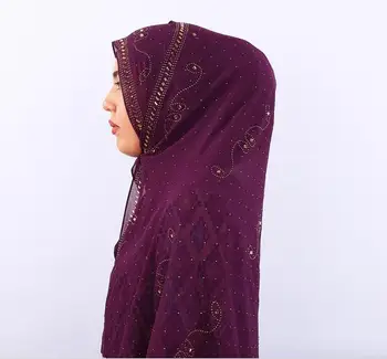 H1220 Última gran tamaño de la burbuja de gasa musulmán bufanda larga con pedrería en toda la bufanda, hiyab islámico bufanda,entrega rápida