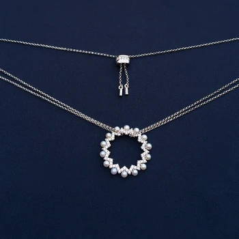 Chenu s925 plata esterlina de septiembre de nuevo a la perla natural de la ronda de la luna de la cruz del collar de la mujer la mitad de la longitud suéter cadena collar