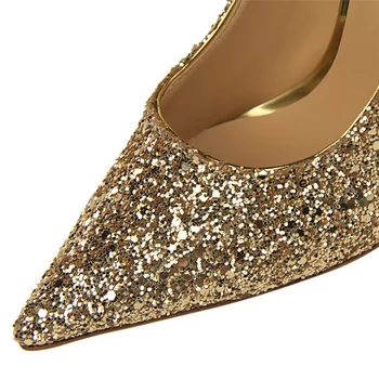 2021 Mujeres, de 9,5 cm de Finos zapatos de Tacón Alto Sexy Brillo Brillante Scarpins Bombas Señora tacón de Aguja de la Boda de Novia de la Plata del Oro Rojo de Gran Tamaño de los Zapatos