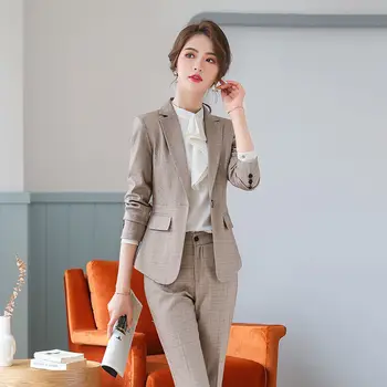 Gris a Cuadros Traje de 2020 Primavera Traje Nuevo de la Moda Femenina Temperamento coreano de Alta gama Traje de Negocios de Negocios de ropa Formal`1