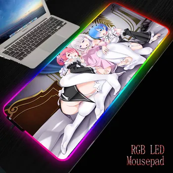 Mairuige Rem Re Cero Anime Girl RGB de Juegos de Iluminación Cojín de Ratón de la Computadora Grande Mousepad de Retroiluminación LED, Mause Pad del Teclado Mat
