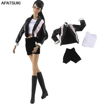 La moda de Muñecas juego de Ropa para la Muñeca Barbie Trajes de Abrigo Negro, la Camisa Blanca pantalón Negro ropa Casual 1/6 Muñecas Accesorios Juguetes de Niño