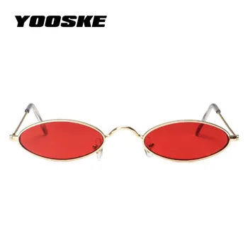 YOOSKE Oval Pequeña Gafas de sol de los Hombres Machos Retro Marco de Metal Amarillo Rojo Vintage de todo el Pequeño Flaco Gafas de Sol para Mujer
