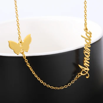 Personalizado de mariposa Nombre de Collares Para Mujer de Acero Inoxidable de Oro de Joyería Personalizada de Regalo de la mariposa colgante de Collar de Bisutería
