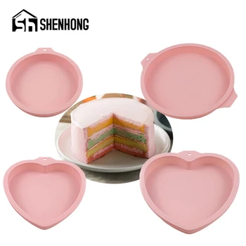 SHENHONG 6/8 pulgadas de Silicona Moldes Redondos moldes para pasteles en Forma de Corazón de Mousse de Postre de Bicarbonato de Herramientas de múltiples capas de Muffin Pastelera para hornear