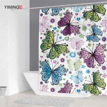 180x200 cuarto de baño cortina 3D hermosa mariposa de la prenda impermeable de la impresión del poliéster de la decoración casera de la cortina de ducha con gancho