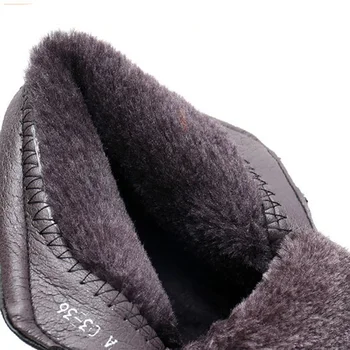 De Cuero genuino botas cortas para las mujeres de Invierno además de terciopelo engrosamiento Negro botas de Mujer Ganchillo-lazo de la plataforma de botas para las mujeres de la zapatilla de deporte