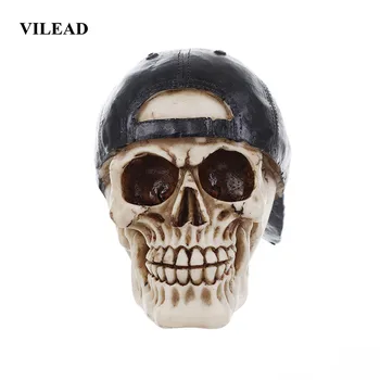 VILEAD 13cm Cráneo de Resina Con Gorra de visera Escritorio de Inicio Adorno Animal Cráneo Estatuas, Esculturas Personalizadas Cráneo Decoración