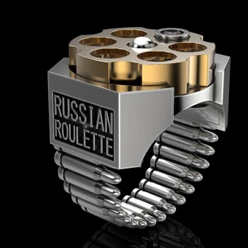 La moda de Mecánica de la Ruleta rusa de la Bala de los Hombres del Anillo de Punk Fresco de Metal de Oro de Dos Tonos Anillos de Dedo de la Joyería de Hip Hop Z4T469