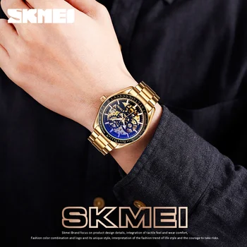 SKMEI Hueco ARTE Mecánico Reloj de los Hombres Automáticos de Auto-Viento de la Moda de Diseño de Engranajes 3Bar Impermeable Correa de Acero Inoxidable Relojes de 9194