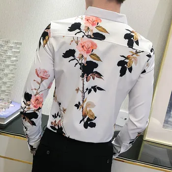 NUEVO Rose Floral Camisas para Hombres de corea de Manga Larga Slim Fit Camisa Casual de Streetwear de Negocios Formal Vestido de Blusa Camisa Masculina