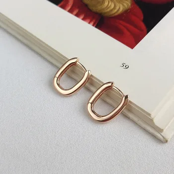 Pequeño Auténtico 925 de la plata Esterlina Brillante Rosa de oro OVALADA pendientes de Aro para mujer joyería FINA TLE806