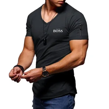 2021 Nuevos Hombres de la Moda T-shirt de Algodón de la Marca V-cuello de los Hombres T-shirt Top Casual T-shirt para Hombres Sólido camiseta de Fitness de Gran tamaño 5XL