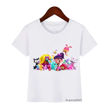 Gracioso niños ropa niños niñas felices Abby y animales impreso camiseta de niñas kawaii niños de la ropa blanca de manga corta t-shirt