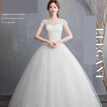 EZKUNTZA 2021 Nuevo Blanco Vestido de Novia Elegante, Dulce Flor de la Princesa Noble de Encaje Delgado Cordón del Vestido de Boda Vestido De Noiva L