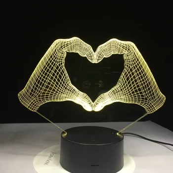 El amor del Corazón el Gesto con la Mano en 3D de la Lámpara de Luz de Noche LED con 7 Colores de Luz para la Decoración del Hogar de la Lámpara Increíble Luz Óptica de Regalo de Navidad