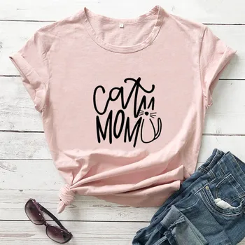 Gato de la madre Con Corte Gato Gráfico Impreso T-shirt Gato Vida Mamá Tops Camisetas Amante de los gatos Regalo Divertido Casual Algodón camisas de Verano