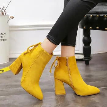 Color amarillo Botas de Tobillo Zapatos de las Mujeres de la Cremallera Botas de Tacón Alto Sexy Botas de Tobillo Zapatos de las Mujeres Botas de Tobillo de las Mujeres Jodhpur Botas 698