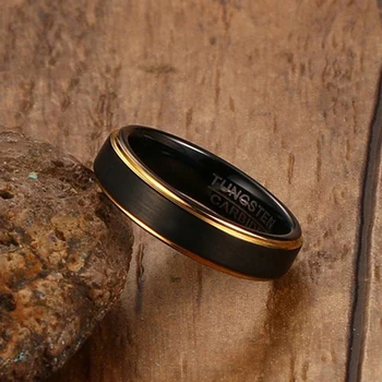 Para hombre para Mujer de la Moda anillo de Bodas de Carburo de Tungsteno Anillo de Oro Negro los Amantes de la Fiesta Anillo de 6mm Cepillo de Acabado