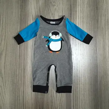 Bebé ropa de niños del bebé mameluco del bebé en bebés y mameluco de pingüino mameluco de niños del bebé mameluco azul gris