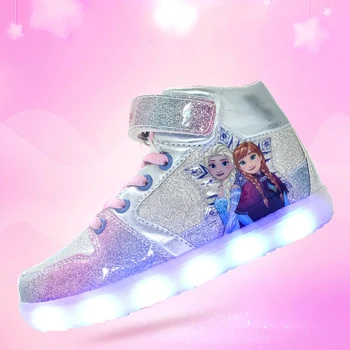 Los niños de los Deportes de Zapatos para Niñas Zapatos Casual 2021 Nueva Caliente de la Luz del LED Zapatos Niñas Pequeñas Flash Zapatos Zapatillas de deporte para Chicas de Disney Frozen