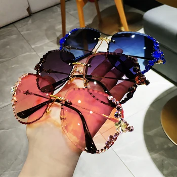 2021 Verano de las Nuevas Mujeres de Gafas de sol de Moda de diamantes de imitación Parasol Espejo al aire libre de Gradiente de Color de las Gafas