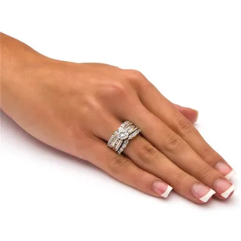 Dropshipping Vintage 3-en-1 conjuntos de anillo de la Plata Esterlina 925 AAAA cz Promesa de la Boda Banda de Anillos para las mujeres de los hombres del Partido de Dedo de la Joyería