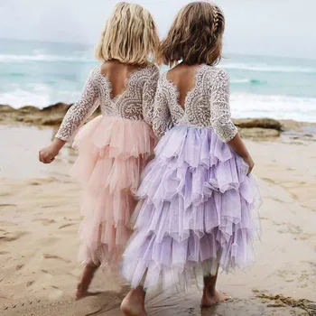 2018 Verano Vestidos de Niña de Encaje Princesa sin Respaldo Floral Vestido de los Niños del Partido Ceremonia de Cumpleaños de Niña de Vestido de Dama de honor Menina 3-8Year