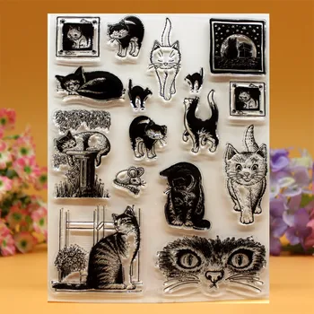 YLCS049 gato de Silicona transparente de sellos para Scrapbooking DIY álbum de fotos de tarjetas de decoración de Relieve la carpeta de artesanía sello de goma 14*18 cm