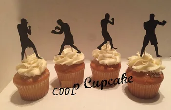 Boxeo Silueta de Cupcake Toppers de alimentos Recoge nupcial de la ducha de despedida de Soltera Dobladillo de la noche de la Fiesta de cumpleaños de la boda decoración palillos de dientes