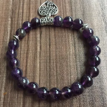 8MM de color Púrpura de Cuarzo de la Pulsera de Yoga rosarios Pulseras de Amor colgante árbol de la vida, Mala Perlas Pulseras Brazalete Para Mujeres Y Hombres