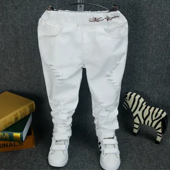 2021 nueva Primavera y el Otoño de los Niños del dril de algodón de ropa de Niños 'Jeans Edición en Blanco Roto de las Cavernas de Vaqueros de los Pantalones de jeans de niños