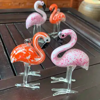 Hechos A Mano De Cristal De Vidrio Soplado Flamingo Figuras De Animales Ornamento Colgante De Cristal Decorados Artesanales Niños De Navidad Regalos De Decoración Para El Hogar
