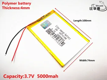 5pcs Litro de energía de la batería de Buen Qulity 3.7 V 5000mAH 4074108 de Polímero de litio ion / Li-ion batería para tablet pc de BANCO,GPS,mp3,mp4