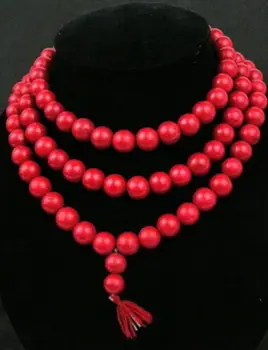 108 ibetan Budista Coral Rojo 10mm Collar de Perlas de Oración