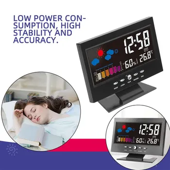Electrónica Digital LCD Reloj de Escritorio de Temperatura Humedad Monitor de Reloj Termómetro Higrómetro Pronóstico del Tiempo Reloj de Mesa