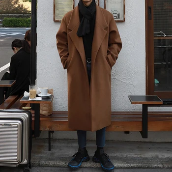 IEFB la temporada otoño-invierno de alta calidad abrigo de lana de los hombres longitud de mediados de coreano para hombre de la moda sueltos botón suelto tweed ropa 9Y4509