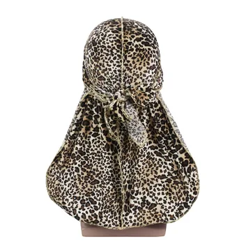 La prima de Leopardo de impresión de terciopelo Durag 360, 540,720 Ondas Extra Larga Cola Pelucas de los Hombres Durags Costura Fuera de durag Headwear
