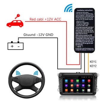Podofo Universal Multi-función de Volante de Auto Controles Remotos para el Control de 2 DIN Android Radio Reproductor de DVD con Bluetooth Inalámbrico