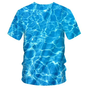 CJLM Personalidad de Gran Tamaño 5XL Hombre V Cuello Camiseta 3D Azul del Agua de Nuevo el Hombre de la Camiseta Impresa de las olas del mar en la Web de Ropa de Envío de la Gota