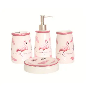4pcs de Cerámica set de Baño de la flor de rose aves Flamingo accesorios envío Gratis cepillo taza cepillo de dientes en el plato de jabón dispensador de