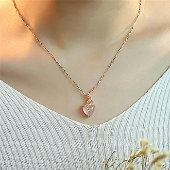 El encanto de Corazón en forma de Ópalo Collares & Colgantes de Oro Rosa de la Cadena de Cristal Blanco Collar Elegante Bisutería Femme Regalo Para los Amigos