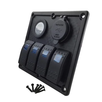 4 Pandillas Interruptor de eje de Balancín del LED del Panel Dual USB Cargador +Colorido Voltímetro para Coche Auto Barco Interruptor de Panel de 12~24V