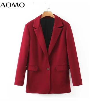 AOMO las mujeres de la vendimia vino sólido rojo chaqueta mujer manga larga elegante chaqueta de las señoras ropa de trabajo blazer formal se adapte a SL277A