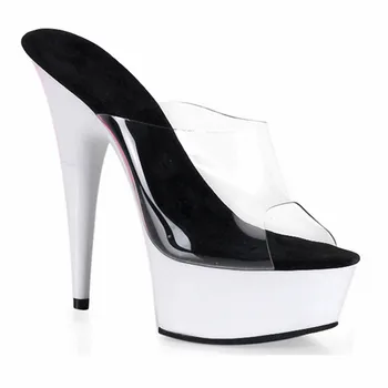 15 CM ultra de tacón alto sexy sandalias de cristal modelo de rendimiento de los zapatos de la princesa de cristal transparente zapatilla
