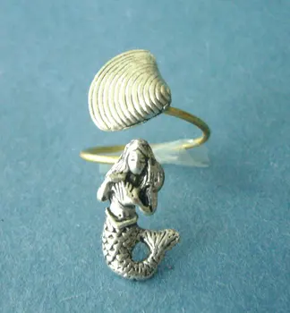 Mayorista de Mano Única Boho Chic Retro sirena anillo Hembra y Macho Amantes de las Mascotas Idea de Regalo-- antigüedades de plata y de bronce antiguo